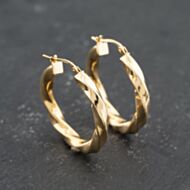 Pre-Owned 9ct Yellow Gold 28mm Twisted Hoop Earrings 41173676