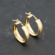 Pre-Owned 9ct Yellow Gold 20mm Matt And Polished Ridged Hoop Earrings 41173687