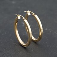 Pre-Owned 9ct Yellow Gold 30mm Plain Oval Hoop Earrings 41173688