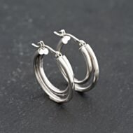 Pre-Owned 9ct White Gold 23mm Double Hoop Earrings 41173694