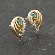 Pre-Owned 9ct Two Colour Gold Emerald & Diamond 16mm Stud Earrings 41173736