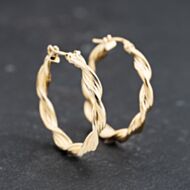 Pre-Owned 9ct Yellow Gold Twisted Hoop Earrings 41173749