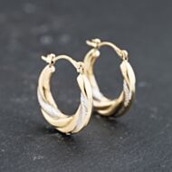 Pre-Owned 9ct Two Colour Gold 21mm Twisted Creole Earrings 41173759