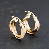 Pre-Owned 9ct Yellow Gold 21mm Matt And Polished Double Hoop Earrings 41173760