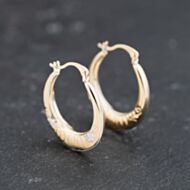 Pre-Owned 9ct Two Colour Gold 19.5mm Engraved Flower Creole Earrings 41173762