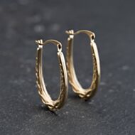 Pre-Owned 9ct Yellow Gold 22.2mm Engraved Oblong Creole Earrings 41173766