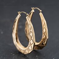 Pre-Owned 9ct Yellow Gold 41mm Patterned Creole Earrings 41173768