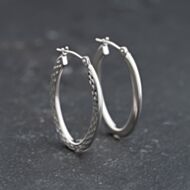 Pre-Owned 9ct White Gold 25mm Half Engraved Hoop Earrings 41173784