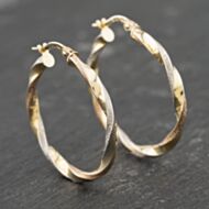 Pre-Owned 9ct Two Colour Gold 31mm Twisted Hoop Earrings 41173790