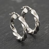 Pre-Owned 9ct White Gold 20mm Twisted Hoop Earrings 41173795