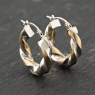 Pre-Owned 9ct Two Colour Gold 19mm Twisted Hoop Earrings 41173799