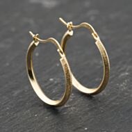 Pre-Owned 9ct Yellow Gold 20mm Hammered Hoop Earrings 41173807