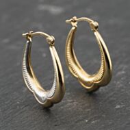 Pre-Owned 9ct Two Colour Yellow Gold 24mm Patterned Creole Earrings 41173826