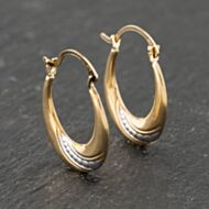 Pre-Owned Two Colour Gold 21mm Patterned Creole Earrings 41173837