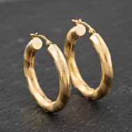 Pre-Owned 9ct Yellow Gold 28mm Patterned Hoop Earrings 41173848