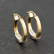Pre-Owned 9ct Two Colour Gold 23mm Patterned Hoop Earrings 41173851