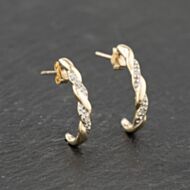 Pre-Owned Two Colour Gold 18mm Diamond Set Twist Half Hoop Earrings 41173855