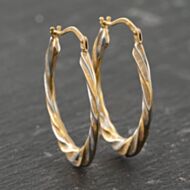 Pre-Owned 9ct Two Colour Gold 30mm Patterned Creole Earrings 41173892