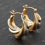 Pre-Owned 9ct Two Colour Gold 18.4mm Embossed Swirls Design Creole Earrings 41173897