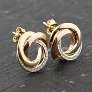 Pre-Owned 9ct Two Colour Gold 15mm Cubic Zirconia Triple Circle Stud Earrings 41173899