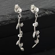Pre-Owned 9ct White Gold 35mm Cubic Zirconia Leaf Dropper Earrings 41173900