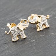 Pre-Owned 9ct Yellow Gold 8.6mm Diamond Elephant Stud Earrings 41173903