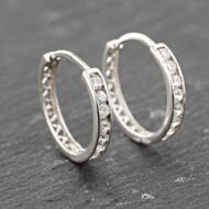 Pre-Owned 9ct White Gold 18.4mm Cubic Zirconia Channel Set Hoop Earrings 41173906