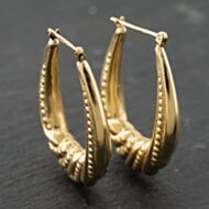 Pre-Owned 9ct Yellow Gold 34mm Oval Patterned Creole Earrings 41173924