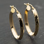 Pre-Owned Yellow Gold 29.4mm Oval Patterned Creole Earrings 41173926