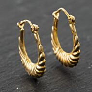 Pre-Owned 9ct Yellow Gold 19.5mm Oval Ribbed Pattened Creole Earrings 41173936