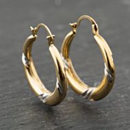 Pre-Owned Two Colour Gold 24.4mm Patterned Creole Earrings 41173941