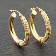 Pre-Owned Yellow Gold 21.8mm Mesh & Plain Patterned Hoop Earrings 41173953