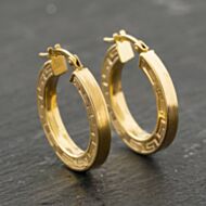 Pre-Owned Yellow Gold 21.6mm Greek Key Style Patterned Hoop Earrings 41173955