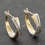 Pre-Owned 9ct Two Colour Gold 18mm 0.15ct Diamond Channel Set Crossover Hoop Earrings 41173974