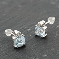 Pre-Owned 18ct White Gold Aquamarine & 0.06ct Diamond Cushion Shaped 8mm Stud Earrings 41174001