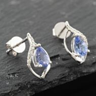 Pre-Owned White Gold Tanzanite & 0.09ct Diamond Pear Shaped 14mm Stud Earrings 41174002