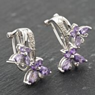 Pre-Owned 14ct White Gold Amethyst & 0.04ct Diamond Butterfly 21mm Stud Earrings 41174006
