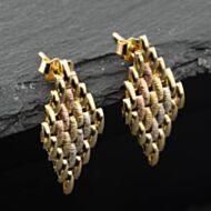 Pre-Owned 9ct Three Colour Gold 25mm Brick Link Dropper Earrings 41174010
