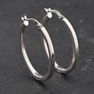 Pre-Owned 9ct White Gold 31mm Plain Oval Hoop Earrings 41174017