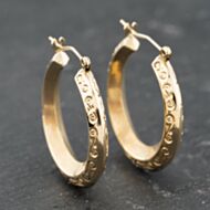 Pre-Owned 9ct Yellow Gold 27mm Scroll Pattern Creole Earrings 41174026