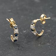 Pre-Owned 9ct Two Colour Gold Sapphire & Diamond Hook Shaped 13mm Dropper Earrings 41174030