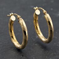 Pre-Owned Yellow Gold 22mm Patterned Oval Hoop Earrings 41174033