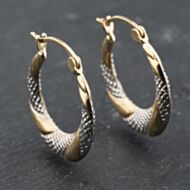 Pre-Owned 9ct Two Colour Gold 22mm Patterned Creole Earrings 41174034