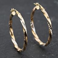 Pre-Owned 9ct Two Colour Gold 31mm Patterned Twist Hoop Earrings 41174035