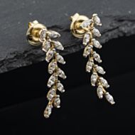 Pre-Owned 9ct Yellow Gold 23mm Cubic Zirconia Leaf Set Stud Earrings 41174038