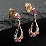 Pre-Owned 9ct Yellow Gold Ruby & Diamond Fan Design 24.2mm Dropper Earrings 41174061