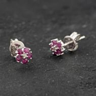 Pre-Owned White Gold Ruby & 0.02ct Diamond Cluster 5mm Stud Earrings 41174096