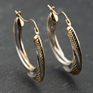Pre-Owned Two Colour Gold 27.3mm Patterned Hoop Earrings 41174112