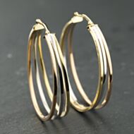 Pre-Owned 9ct Three Colour Gold 43mm Triple Row Hoop Earrings 41174119