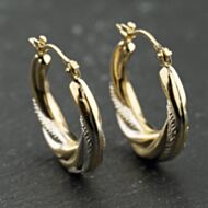 Pre-Owned Two Colour Gold 21mm Patterned Creole Earrings 41174128